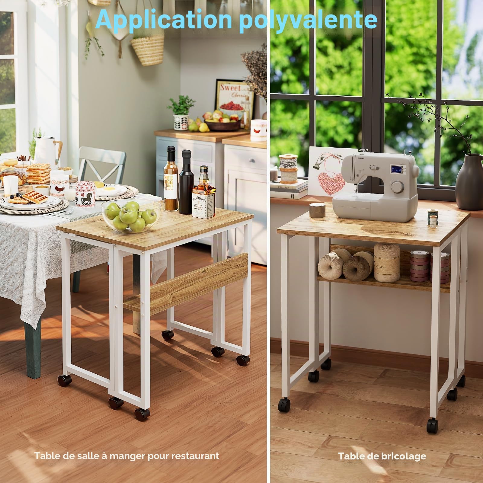 GreenForest Bureau Pliable à roulettes, 63cm Table d'appoint avec Rangement | Bureaux d’Ordinateur et Facile à Assembler pour Petit Espaces, Bureau Pliante pour Télétravail, Domicile ou Chambre, Beige