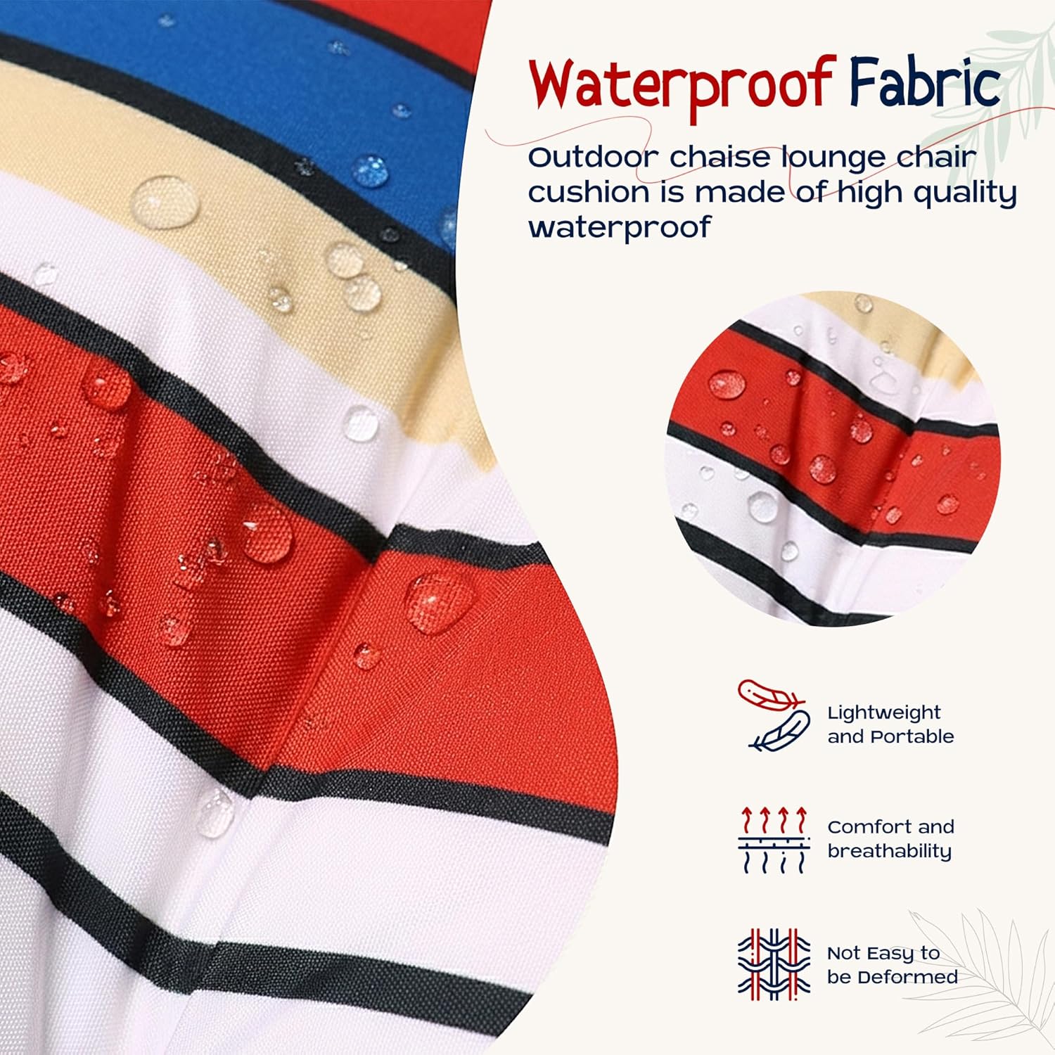 Yddsky Outdoor Chaise Lounge Chair Cushion with Ties, 74.4" x 22.8" x 4.7" Waterproof Patio Cushion, Thickened Cotton Lounge Pad with Pocket for Pool & Outdoor Furniture, Striped Blue Red