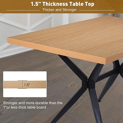 Miniatura 4 de Mesa de comedor de madera de 48 x 30 pulgadas para 4-6 personas, mesa de comedor moderna de mediados de siglo con alfombrillas antideslizantes, base