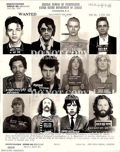Famous Music Mugshot Collage de 11 x 14 - Rock and Roll's Most Wanted - Impresionante colección de fotografías con foto - Busted - Foto rara -