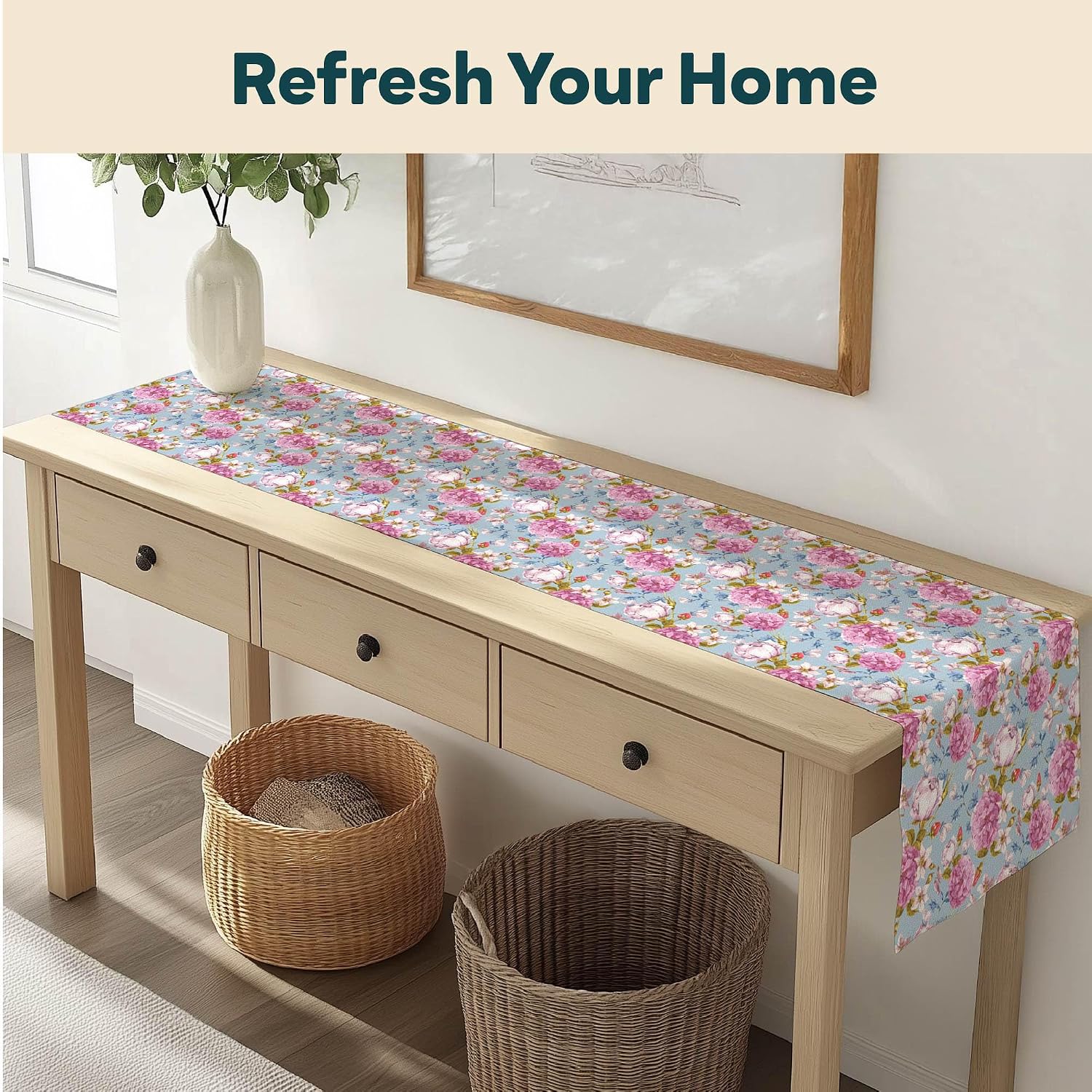Spring Table Runners | Made in America Table Linens | Stain & Wrinkle Resistant | Seasonal Summer Spring Table Decorations for Home | Floral Collection - Butterfly Vintage - 14 x 72 Inches Long