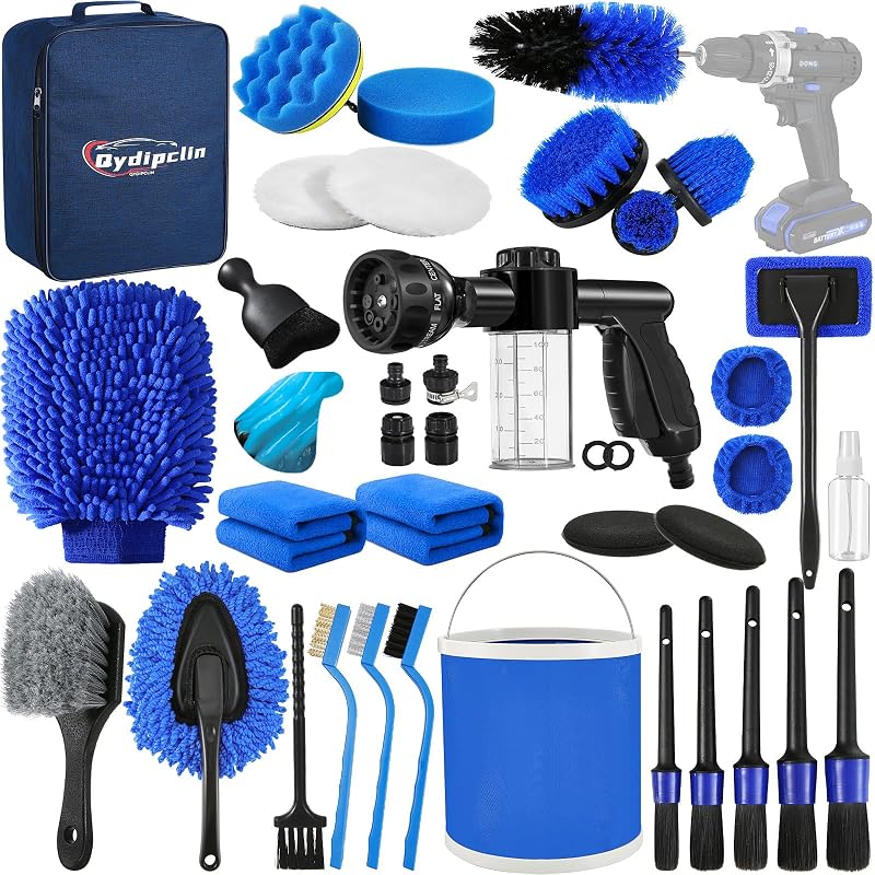 Qydipclin 41 Piezas Kit de Detallado de Autos, Juego de Cepillos de Detallado de Autos, Kit de Limpieza de Lavado de Autos, Cepillos de Detallado de Autos, Kit Profesional de Cuidado de Autos para Ruedas Interiores Exteriores, Azul