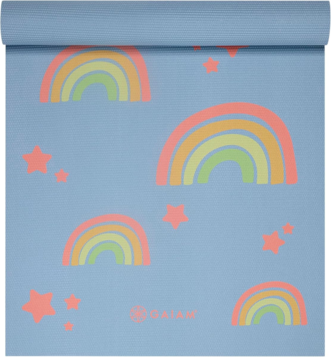 Esterilla de yoga estampada para niños Gaiam, no tóxica, diseño divertido, 3 mm | Edades 5-8 | Superficie antideslizante texturizada | PVC sin 6P | 60 pulgadas de largo x 24 pulgadas de ancho | Clase de yoga para niños descargable