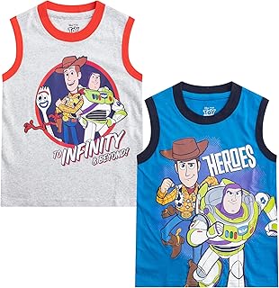 Toy Story Woody & Buzz Lightyear - Paquete de 2 camisetas sin mangas para niños pequeños y pequeños, color azul y gris