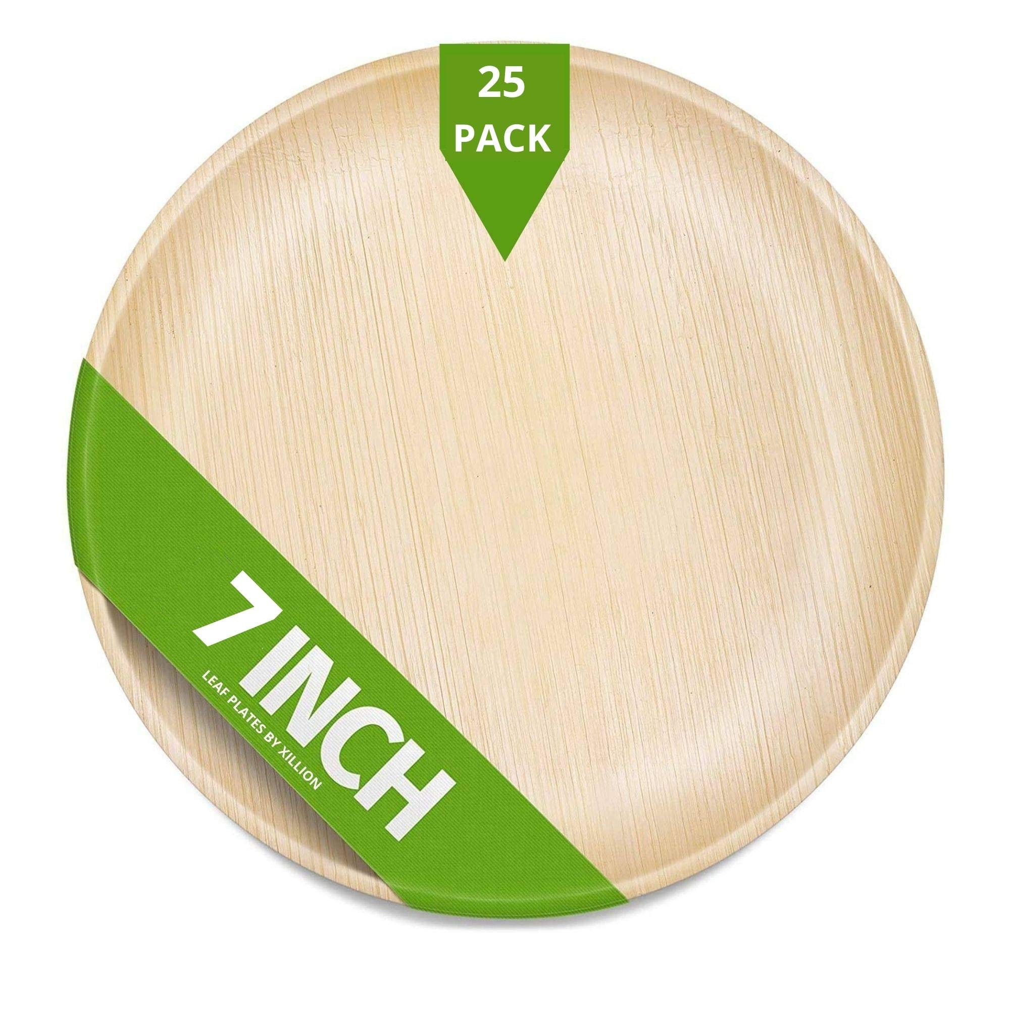 XILLION 7 inch Shallow Round Areca Disposable Plate Eco-Friendly & 100% Natural Elegant Look Biodegradable & Compostable Plate | Paper Alternative Pack of (25)