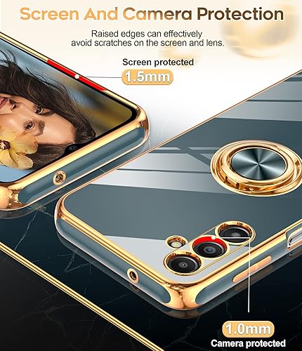 Miniatura 4 de LeYi Funda para Samsung Galaxy A14 5G con protector de pantalla de vidrio templado (paquete de 2) Soporte de anillo giratorio de 360, soporte