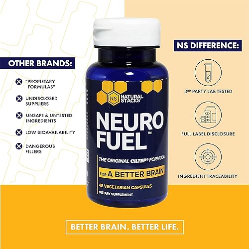 Miniatura 8 de NATURAL STACKS SleepBiotic Fibra prebiótica (10.30 oz) + suplemento cerebral NeuroFuel (45 cápsulas)  Enfoque diario, impulso de memoria y