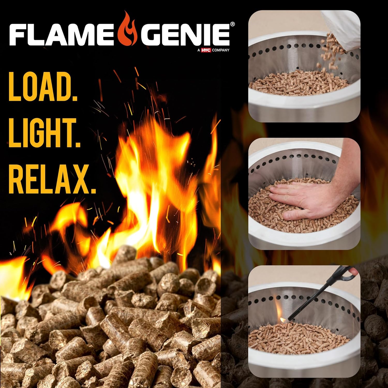 Flame Genie Portable Fire Pit - Smoke-Free Inferno Wood Pellet Fire Pit, 19" Diameter, Black, FG-19 Smokeless Pit, USA Made, Black