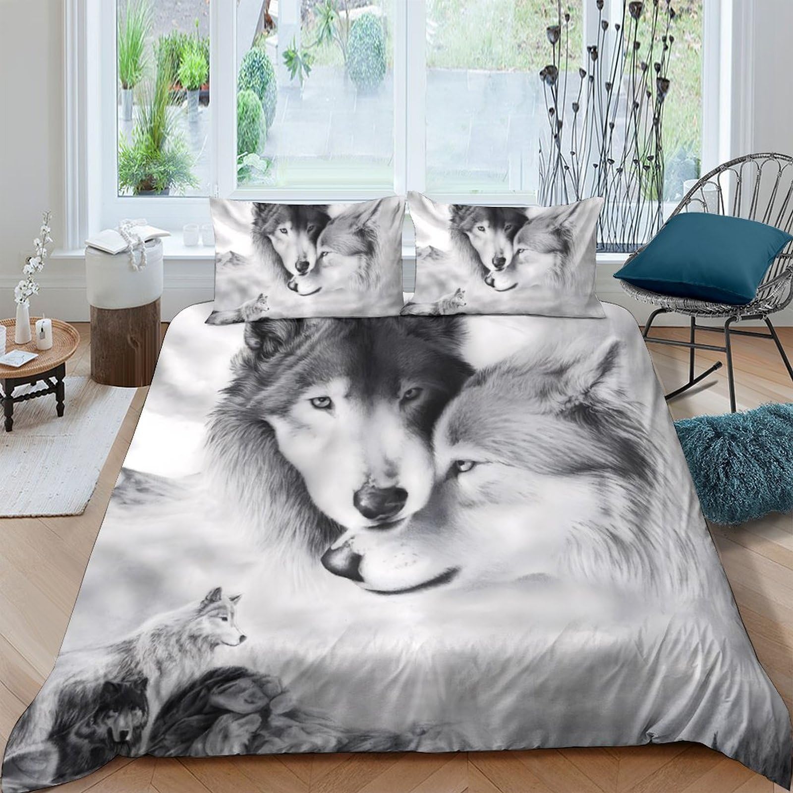 Ctjqhvkz Style-5 3D Printed Wolf Lovers Fitted Sheet Microfiber Soft Bed Cover For Bedroom Dorm Mattress Protection Decorative Single（135X200cm）
