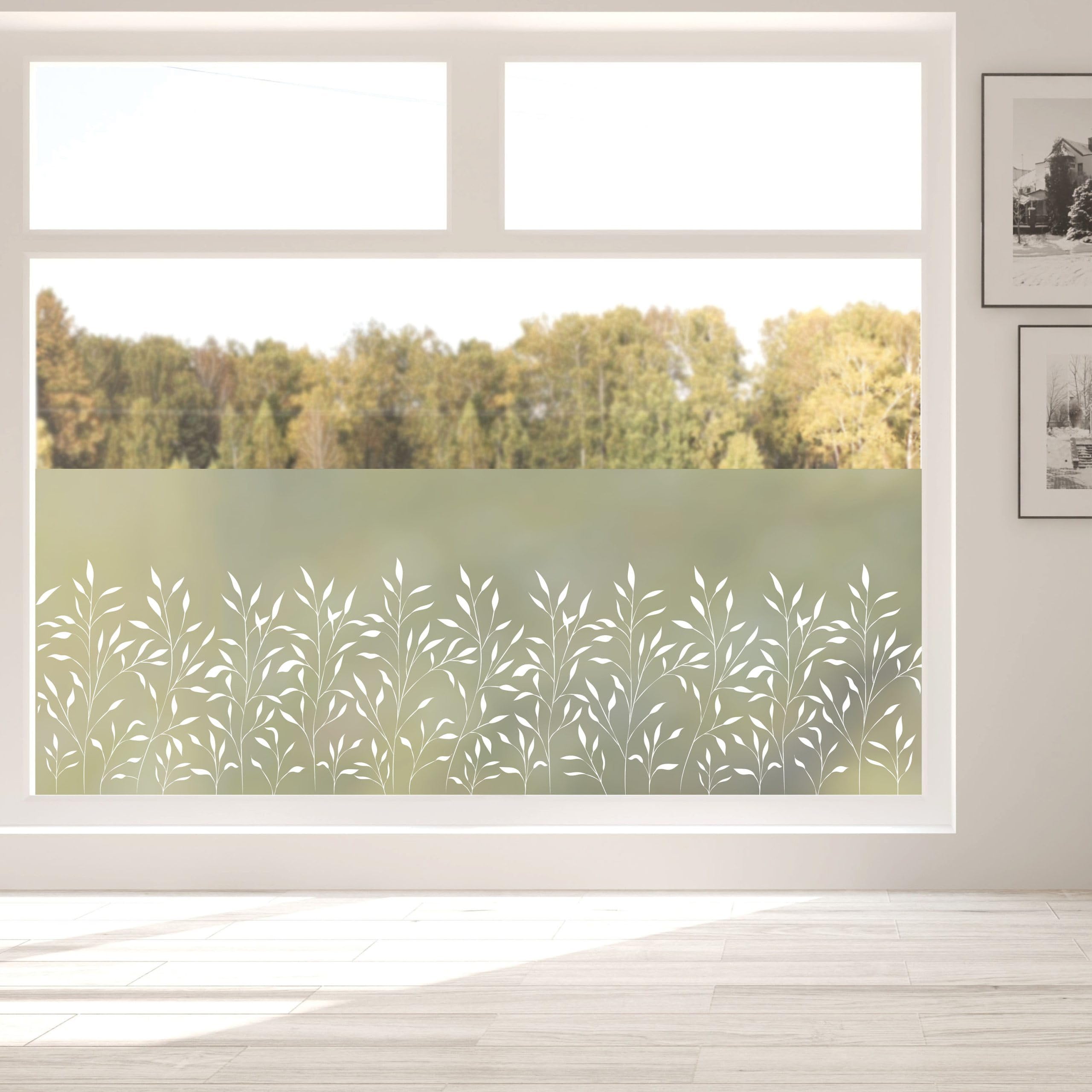 Sichtschutzfolie mit zarten Gräsern Fensterfolie Fensterdeko Milchglasfolie, 100 cm hoch, 65 cm breit