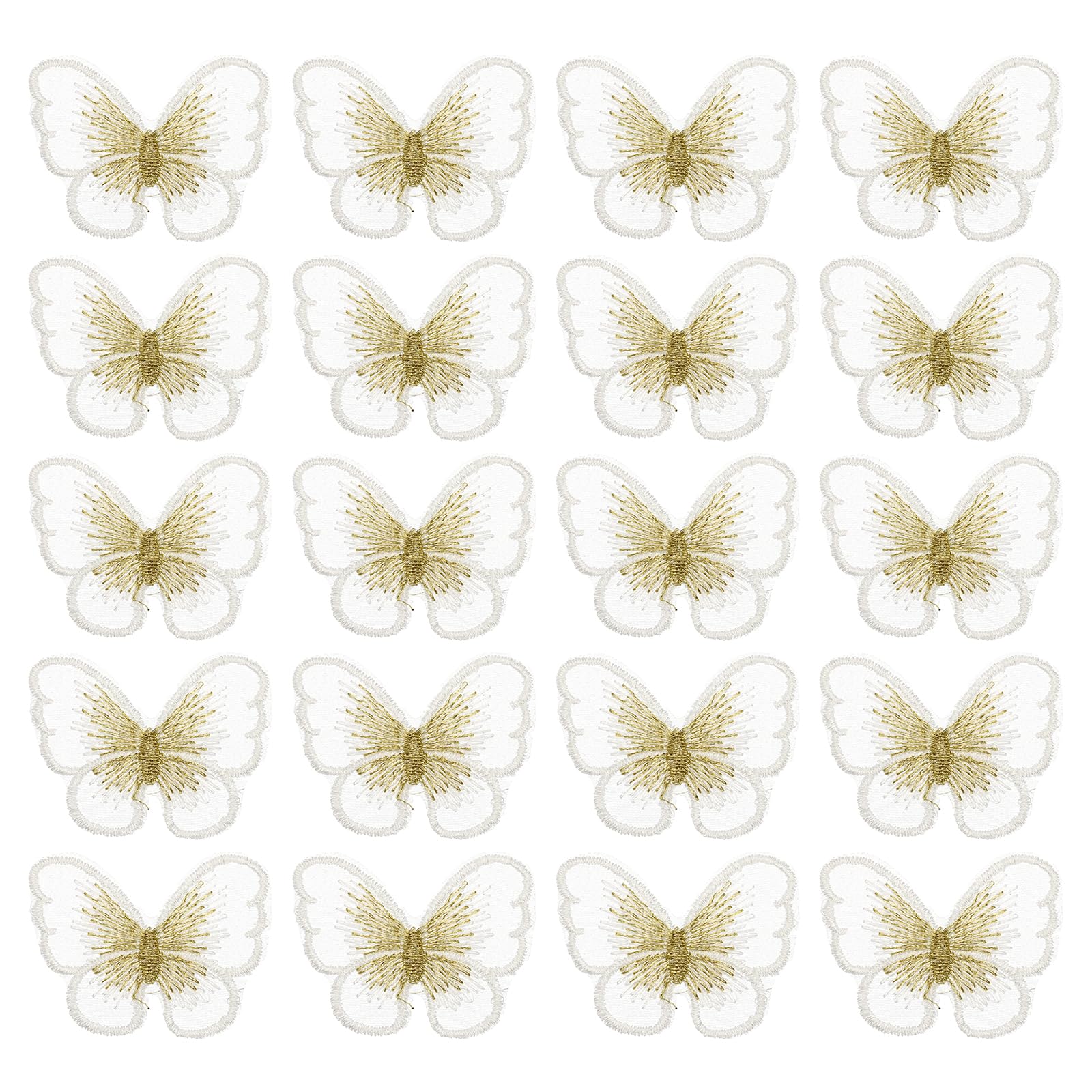 PATIKIL 30pcs Butterfly Patches Lace Fabric Butterfly Applique Patches Embroidery Trim for Clothes Dresses Wedding Craft 4x5cm, White