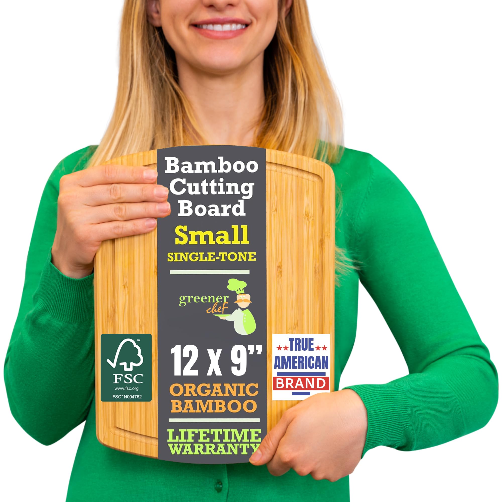 GREENER CHEF 12 Inch Bamboo Cutting Board with Lifetime Replacements - Small Wooden Chopping Board for Kitchen, Butcher Block, Meat, Veggies, and Charcuterie