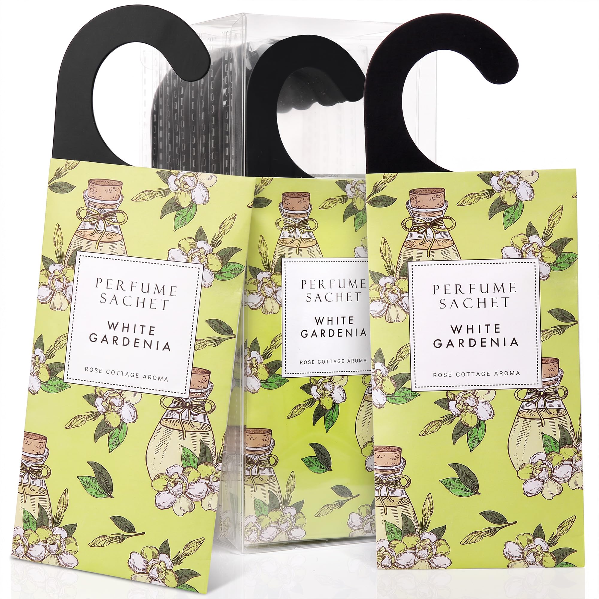 ROSE COTTAGE 12 paquetes grandes de Gardenia blanco para colgar en el armario, ambientador de aire de larga duración, bolsas perfumadas para el hogar