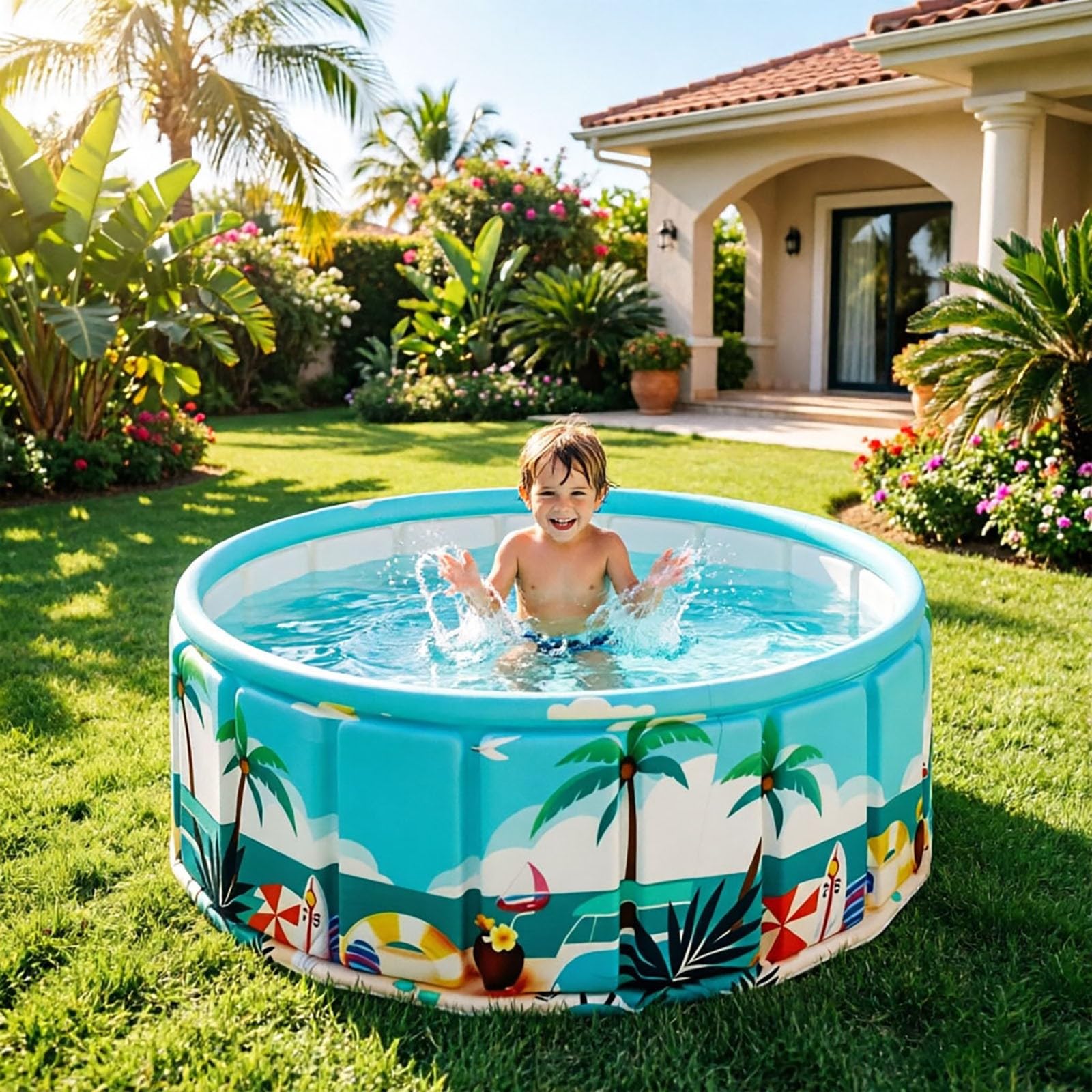 Piscina Non Gonfiabile, Facile da Montare con Un Semplice clic, per Ragazzi e Ragazze, Colore Blu.