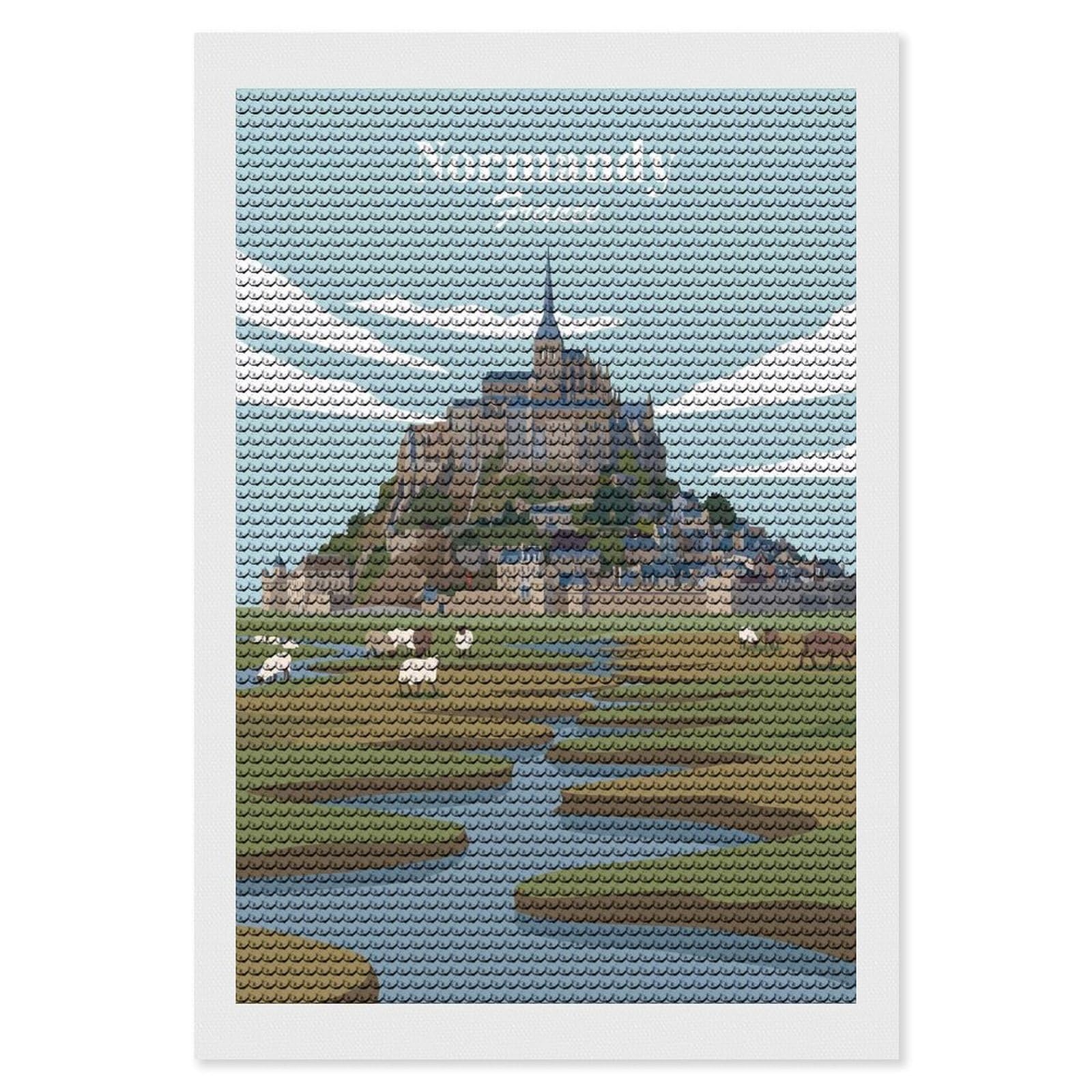 Junmoney Normandy France Diamond Art Canvas 8"x12", for Adults, Good for Quiet Evenings, Bedroom Decor, Festive Craft Gift, Easy to Enjoy