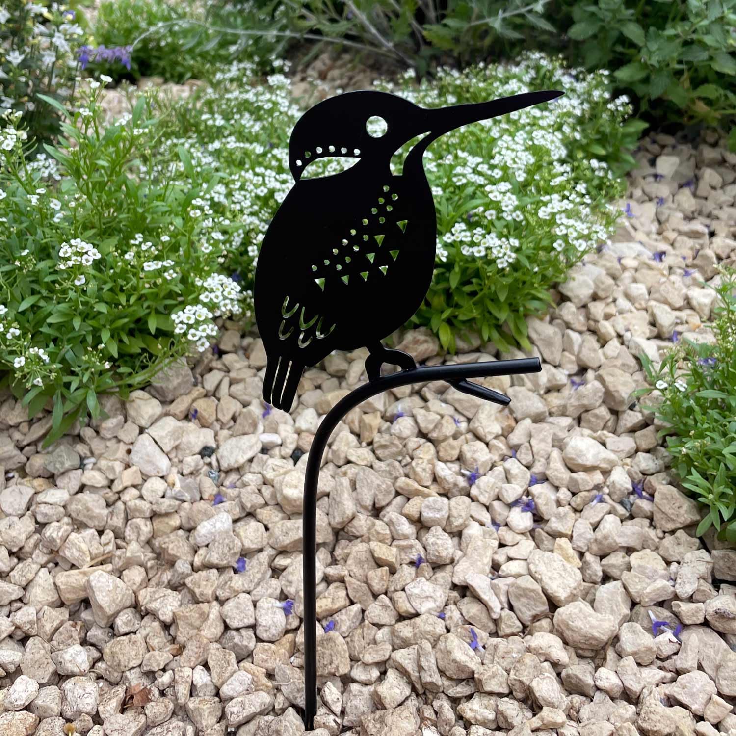 Paper High Black Recycled Metal Kingfisher Silhouette Garden Stake - Metal Sculpture - Outdoor Decoration - Garden Accessory