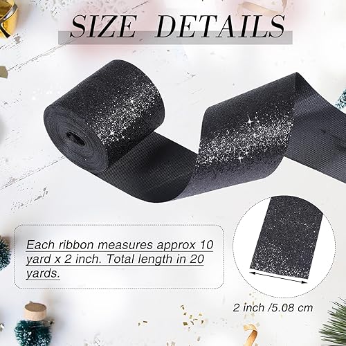 Miniatura 9 de 2 rollos de cinta con purpurina de 1-12 pulgadas x 10 yardas, cinta de borde cortado para envoltura de regalos, cinta brillante para envolver