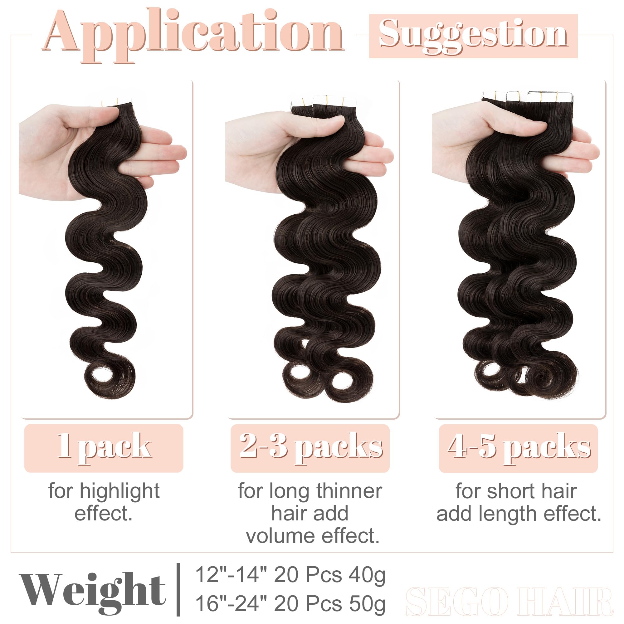 20pcs Human Hair Tape-In Extensions 14 Inch Body Wave Seamless Weft Amazon.com : Body Wave Tape in Hair Human Hair Extensions  main image 3