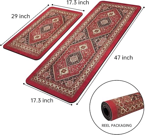 Miniatura 2 de Juego de 2 tapetes de cocina de goma antideslizante para piso, alfombras y tapetes de cocina bohemios, lavables, tapete acolchado de pie para