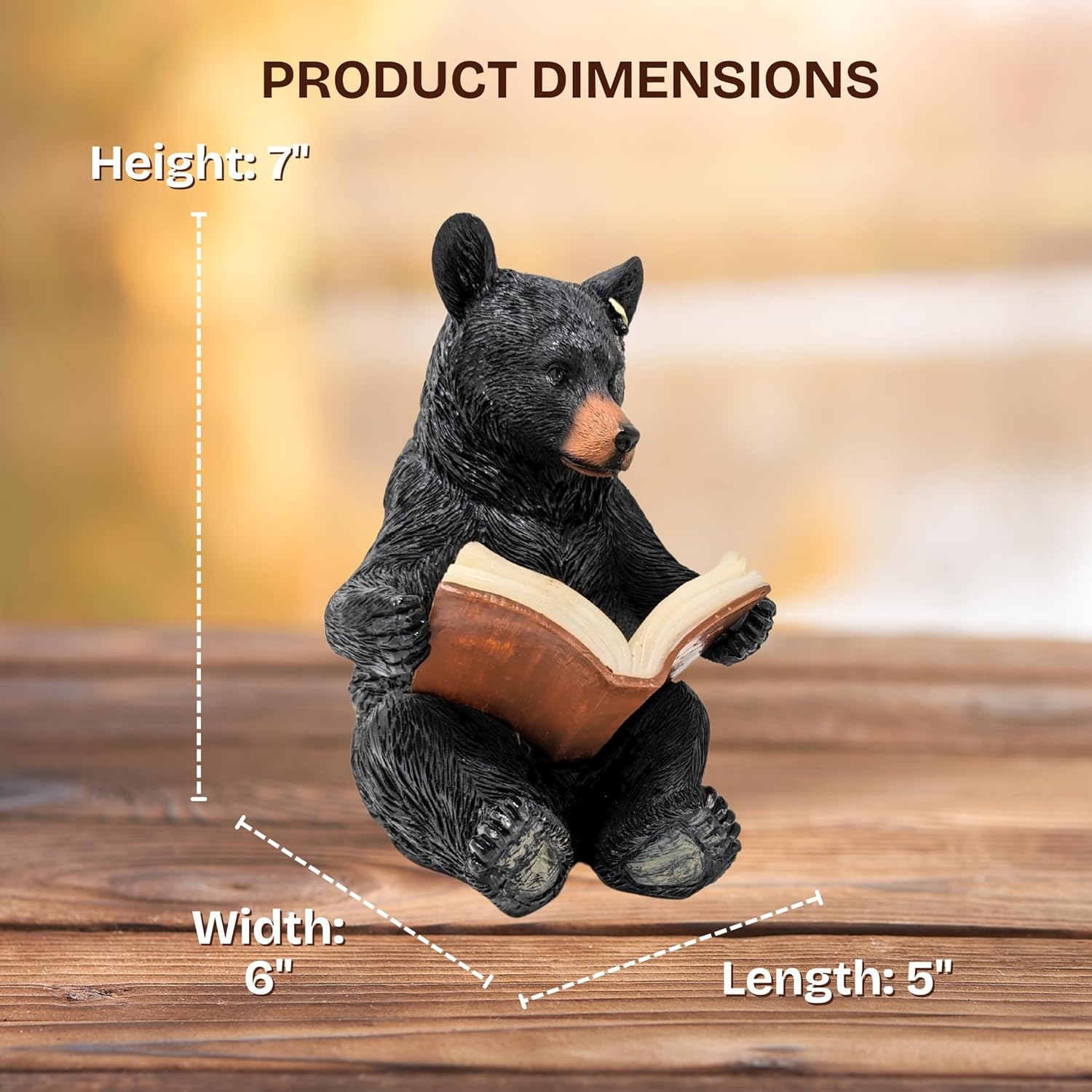 Black Bear Reading Solar Night Light – Rustic Wildlife Décor for Garden, Patio, Cabin, or Yard, Charming Bear with Glowing Book, Solar-Powered Decor Accent, Great Gift for Nature & Animal Lovers