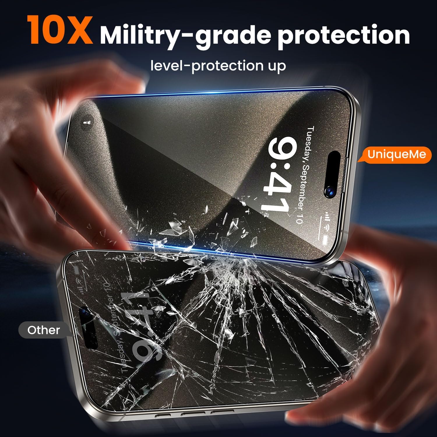 UniqueMe 2 Pack for iPhone 15 Pro Max Privacy Screen Protector - 6.7 inch [Military Grade Shatterproof & 9H+ Hardness] Privacy Screen 15 Pro Max Tempered Glass Full Coverage,Easy to install