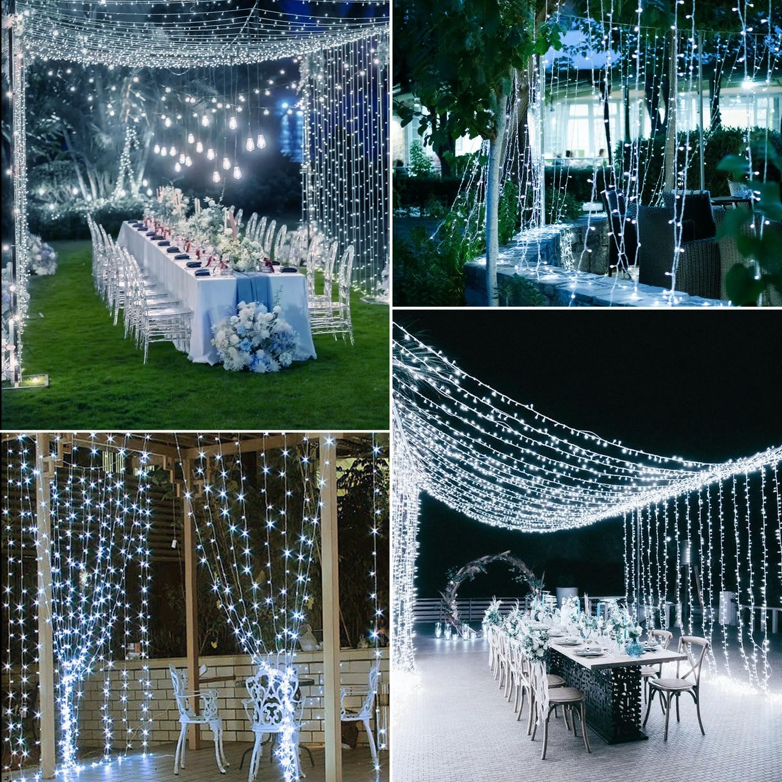 Elegear Kurtyna świetlna na zewnątrz, 6 x 3 m, 600 diod LED, z lodowym