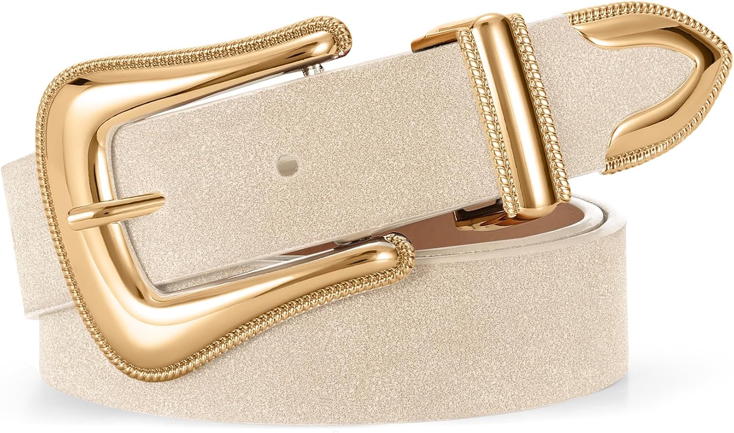 XZQTIVE Women’s Western Suede Leather Belt – Cowgirl Belt with Retro Gold Buckle for Jeans & Dresses