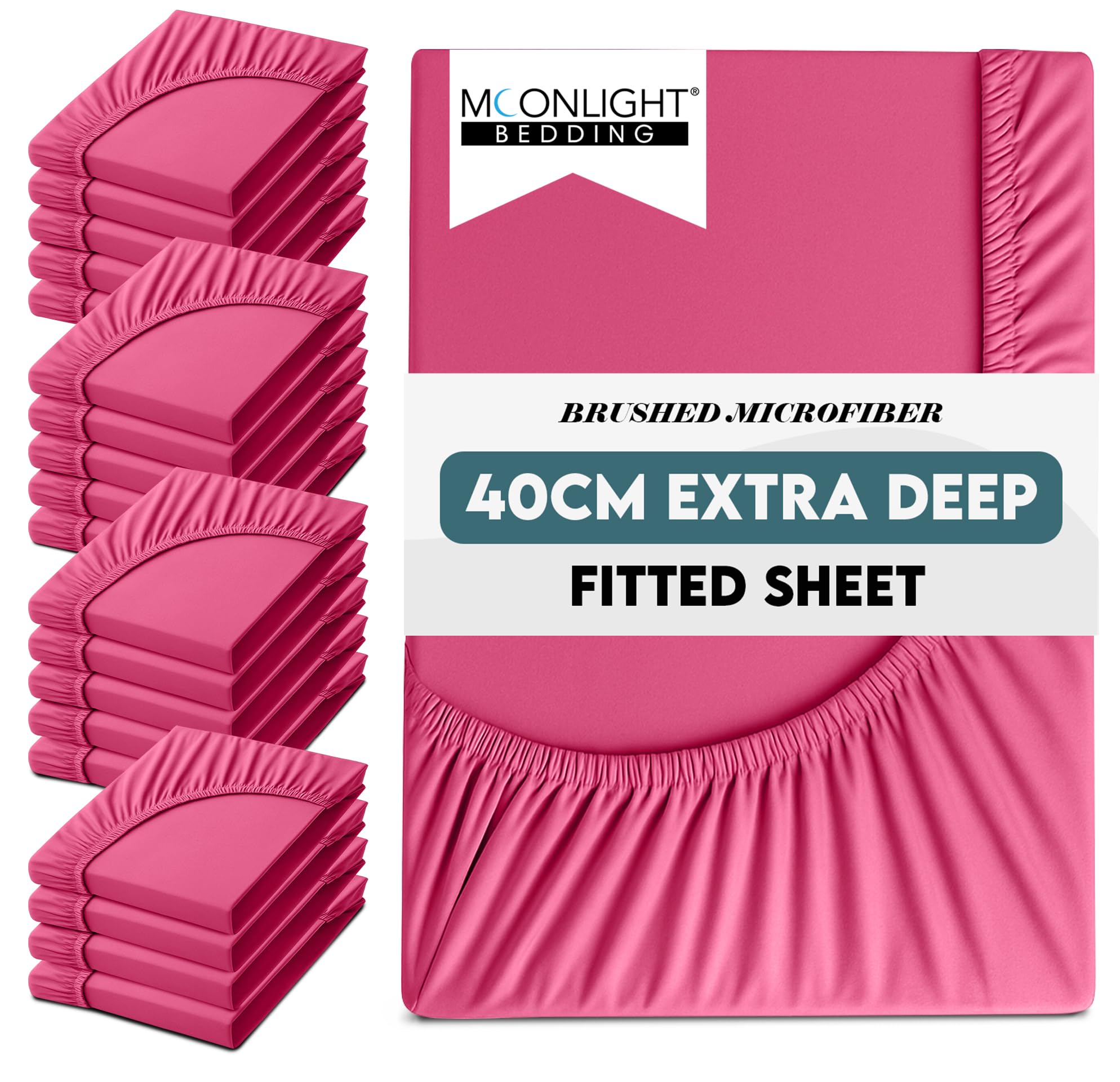 Moonlight Bedding Single Fitted Sheet 20 Pack 40 Cm Extra Deep Pocket Hot Pink Bed Sheets 16 inch Ultra Soft Bottom Sheet Brushed Microfiber Breathable Shrinkage Fade Resistant