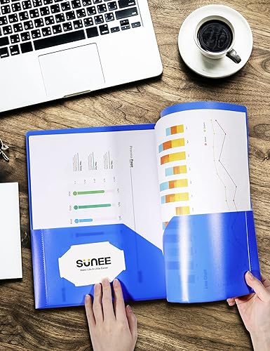 Miniatura 5 de SUNEE Carpetas de 2 bolsillos (paquete de 24 unidades, azul) carpetas de plástico resistentes con bolsillos, se adaptan a papel tamaño carta de 8.5