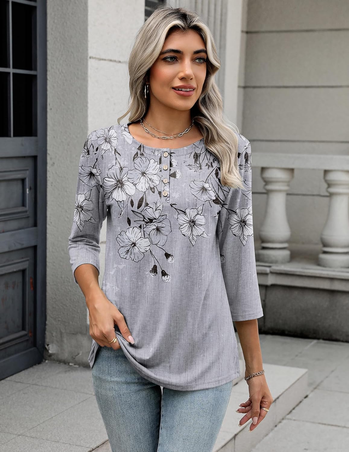 Zeagoo 3/4 Length Sleeve Women Tops Crew Neck Blouses Dressy Casual Summer T Shirts Loose Fit Business Work Clothes - Image 4