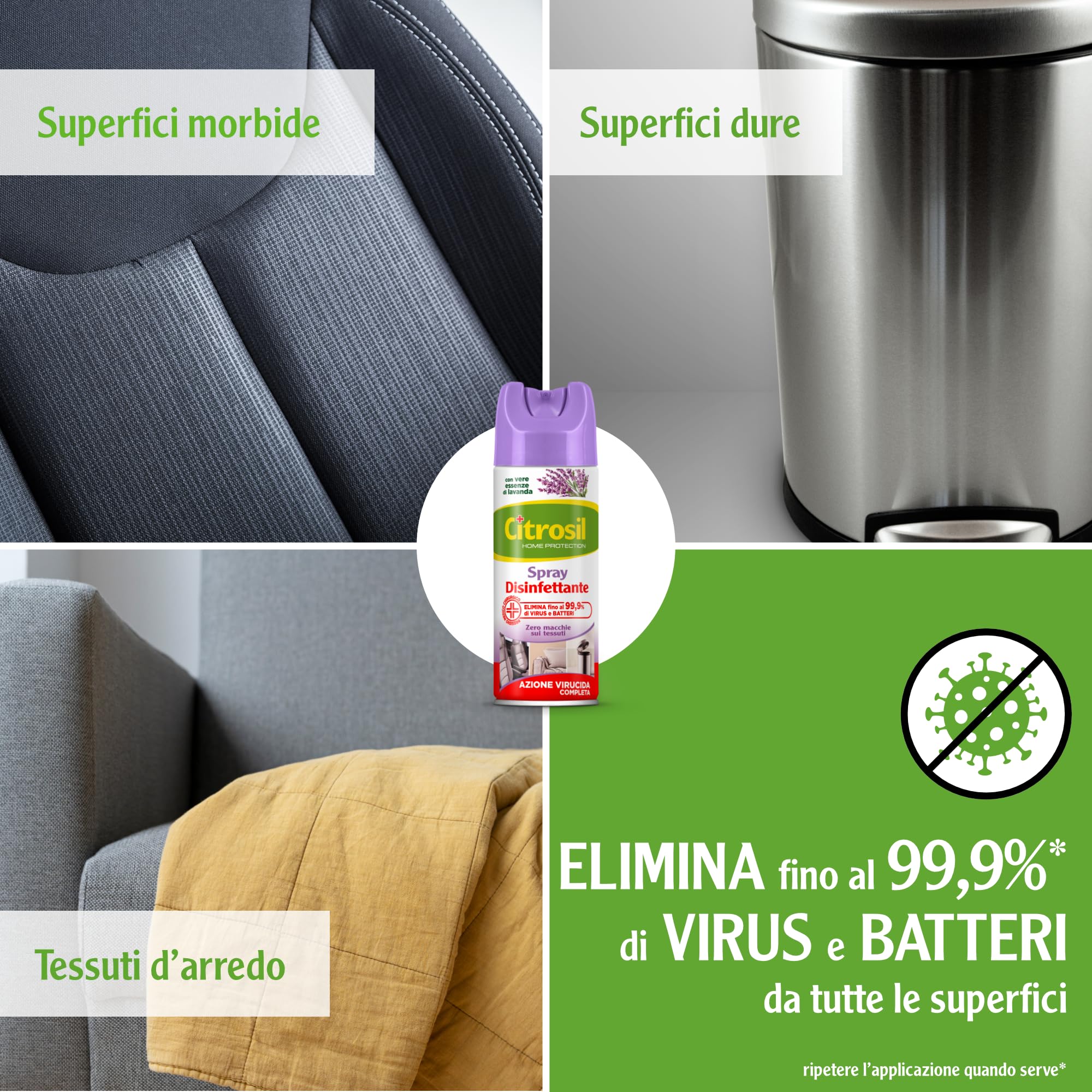 Citrosil Disinfettante Spray, Azione Virucida Completa, Elimina Fino al 99,9% di Virus e Batteri, Essenza di Lavanda, 300 ml x 12 Confezioni