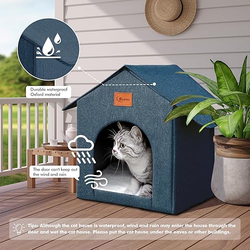 Miniatura 6 de Casa para gatos al aire libre, refugio para gatos de exterior, impermeable, para gatos al aire libre e interior, cama aislada para gatos para todas