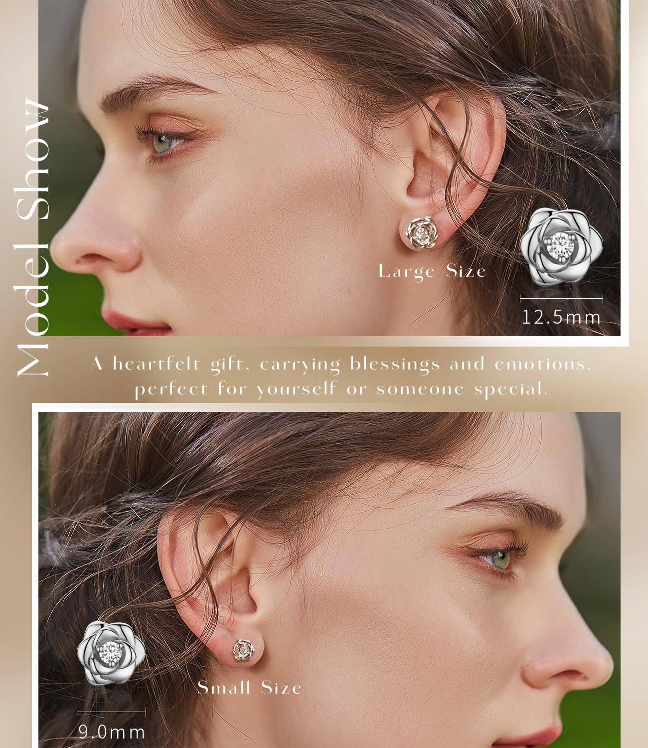 Gold Plated Sterling Silver Rose Flower Earring Studs, Hypoallergenic & Nickel Free Earrings for Women - Image 4