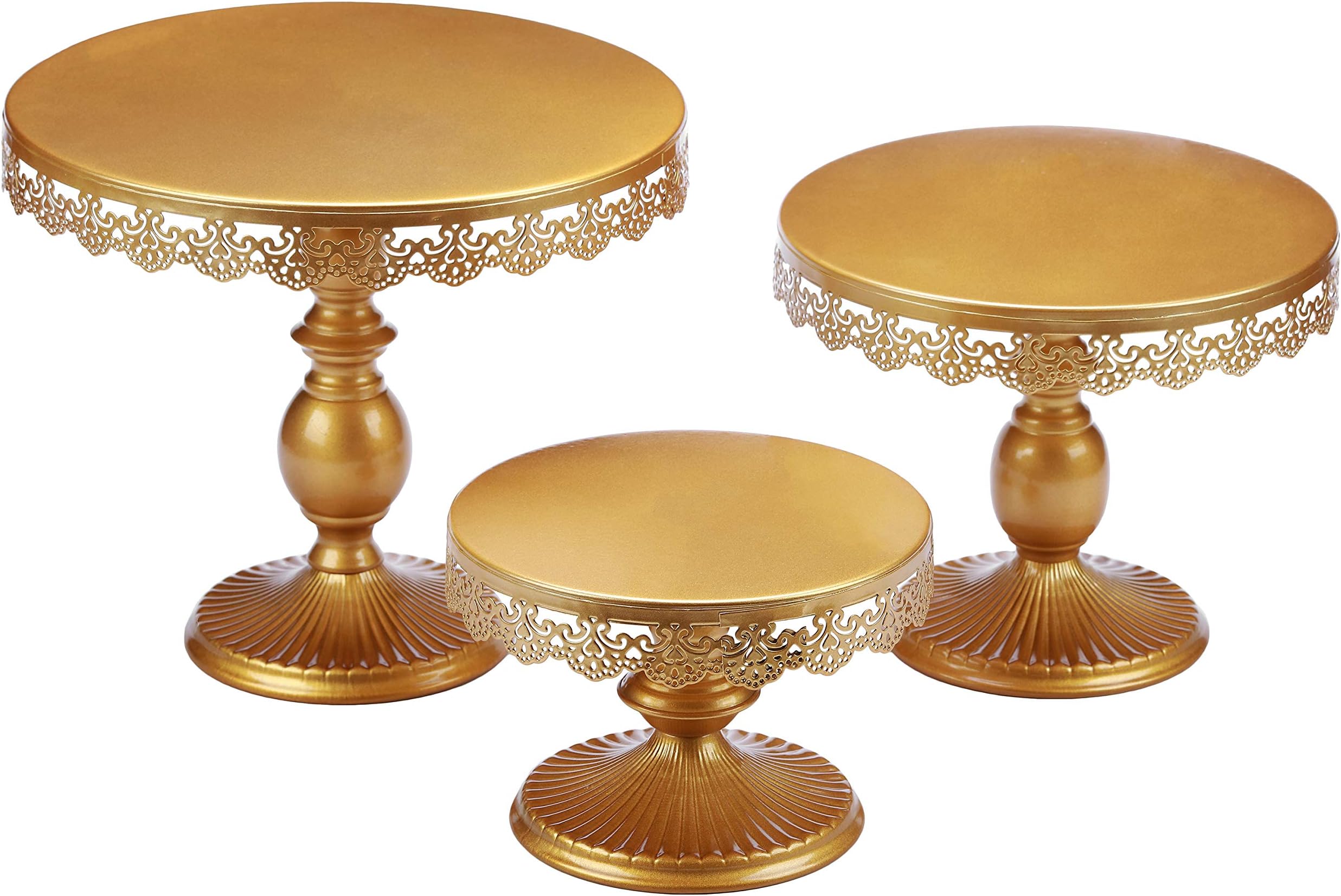 Gold Cake Stand Set of 3, diameter 8",10",12" Metal Round Cake Stands Set for Dessert Table with Lace Edge, For Wedding,Party, Birthday, Baby Shower, Decorations