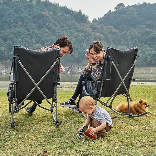 Miniatura 2 de EVER ADVANCED Silla mecedora plegable de gran tamaño, silla mecedora portátil acolchada para patio, césped y exteriores, sillón duro resistente para