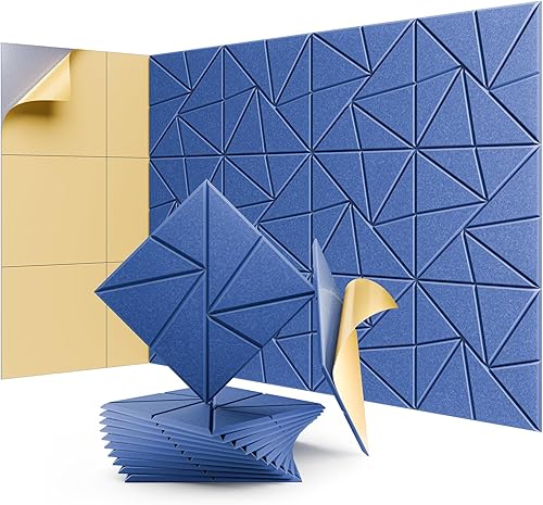 Miniatura 26 de Paquete de 12 paneles acústicos, paneles de espuma a prueba de sonido para paredes, paneles de pared autoadhesivos de alta densidad a prueba de