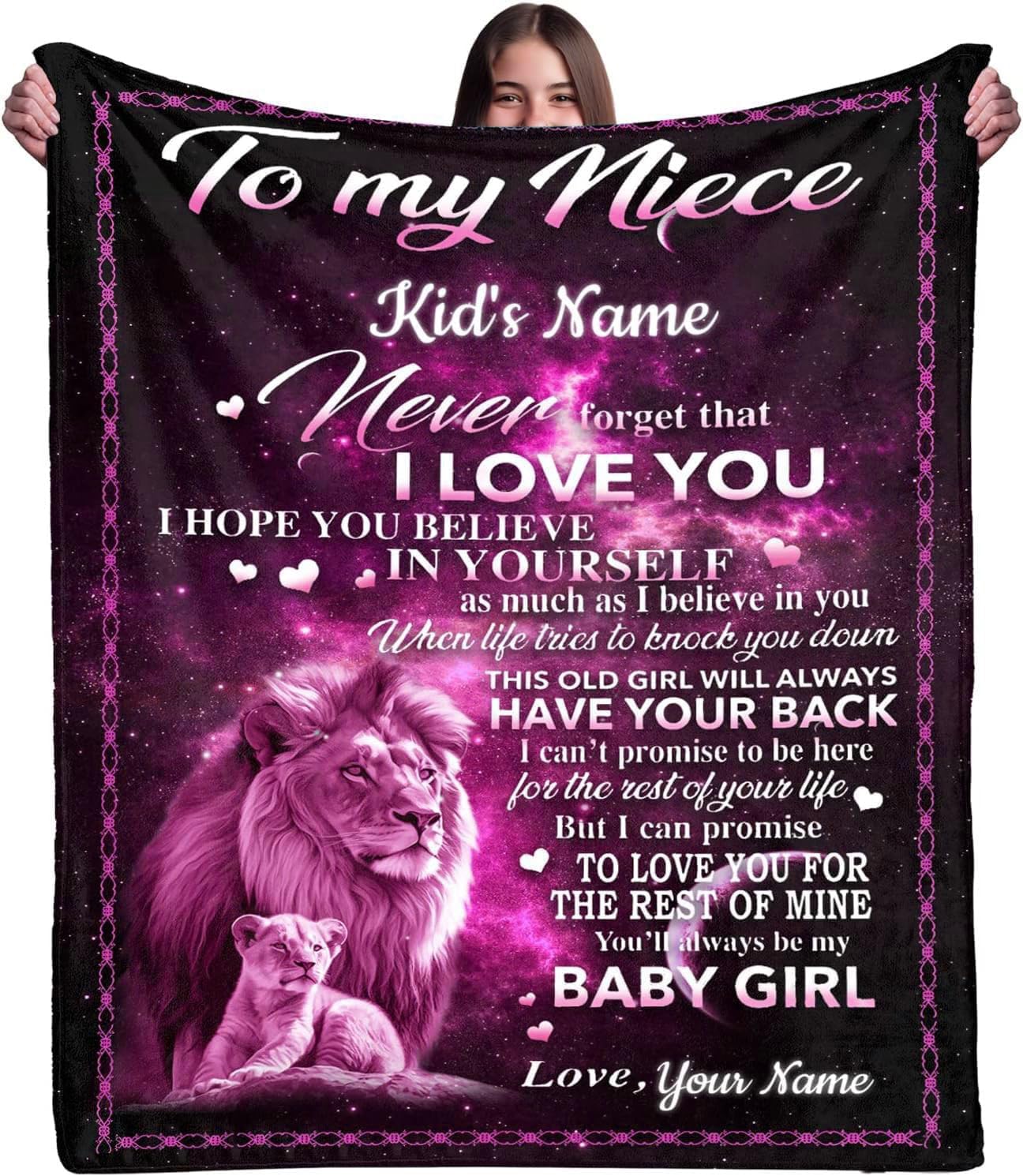 to My Niece Blanket, Personalized Lion Blanket, Niece Gifts from Uncle or Auntie, Niece Gift Ideas for Birthday Christmas Graduation, Custom Name