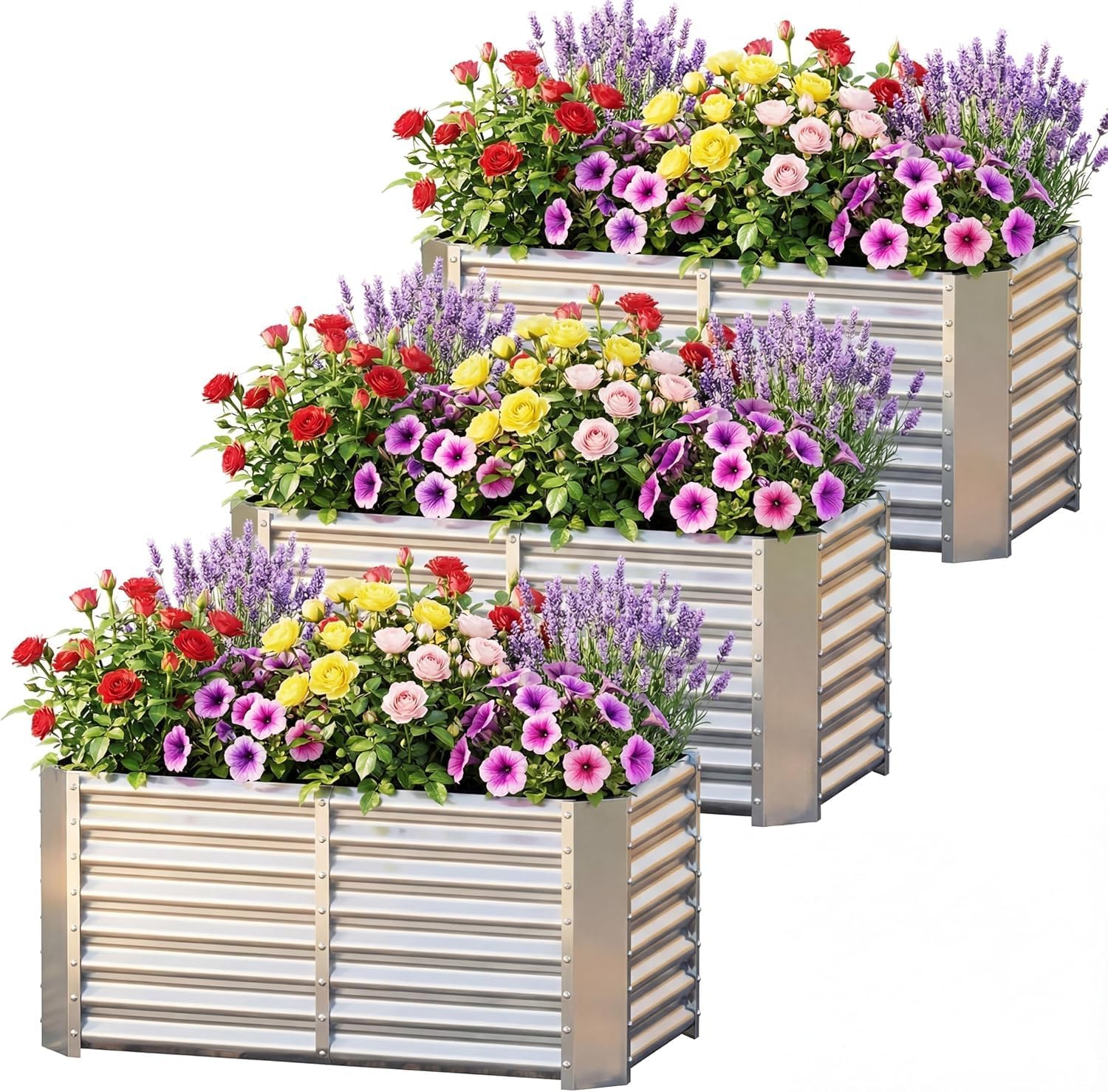 AHEONLAR 3 Pack 4×2×2ft Galvanized Raised Garden Beds, Rectangle Durable Planter Boxes Outdoor for Vegetables, Fruits, Flowers and Plants, Quick Assembly, Black