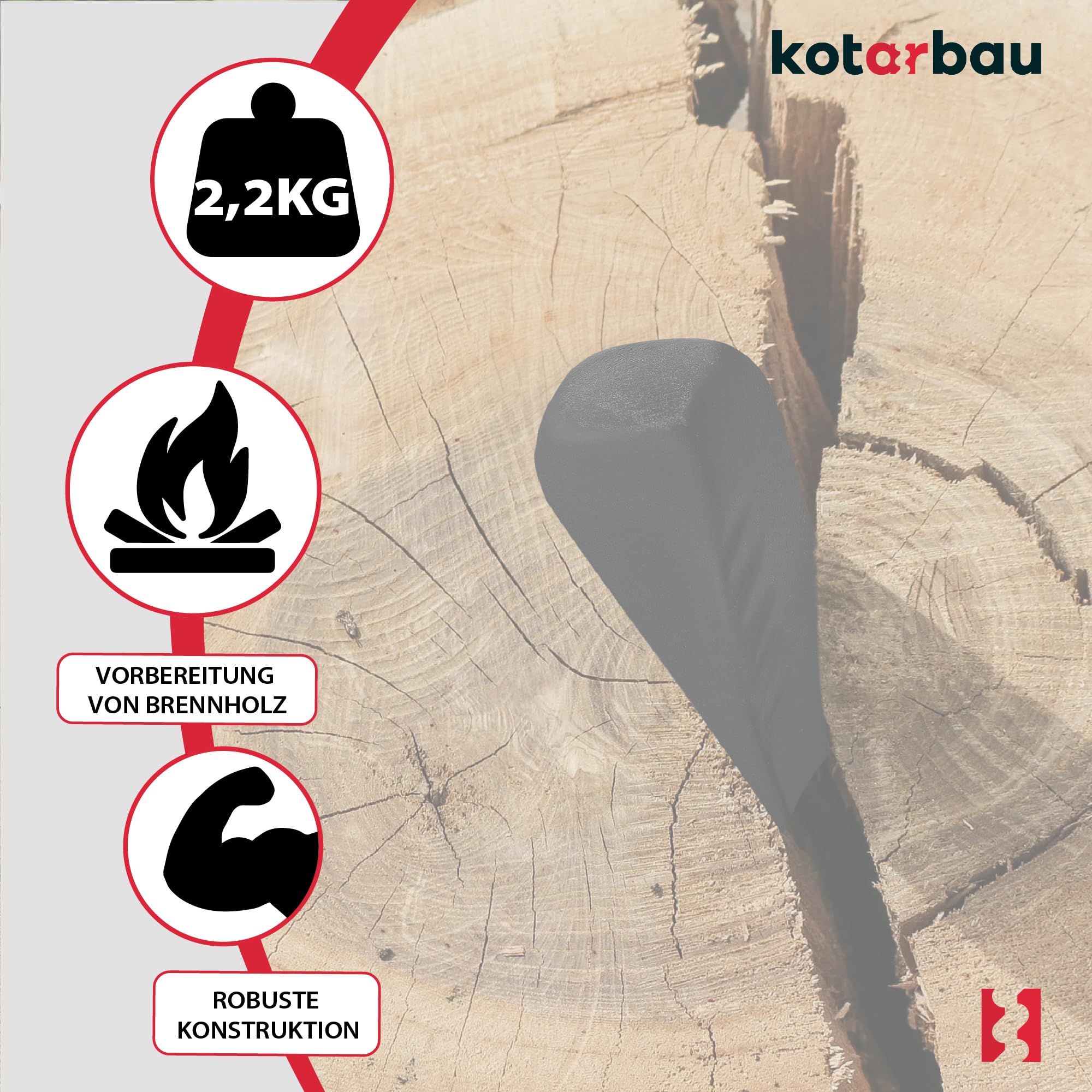 KOTARBAU® Cuneo rotativo forgiato per spaccare legno in acciaio