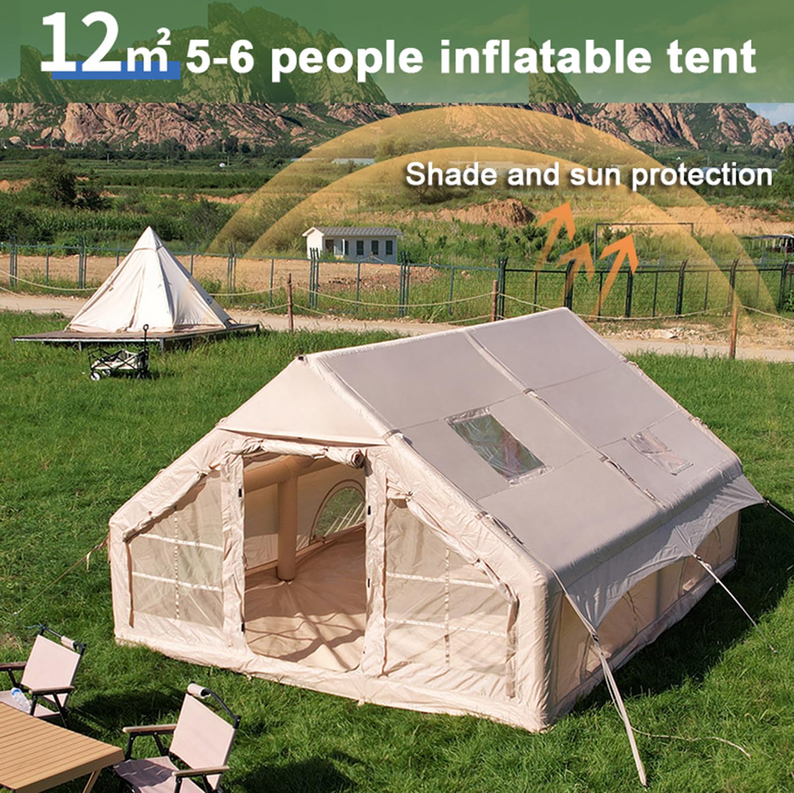 Tipi Zelt Outdoor,Aufblasbare 4-Jahreszeiten-Zelte zum Camping, 12 m² wasserdichtes, winddichtes, aufblasbares Hauszelt für Erwachsene, einfach aufzubauendes au Sport & Freizeit