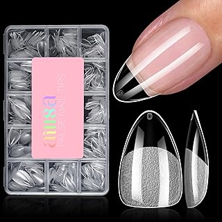 AILLSA Short Almond Nail Tips - 15 Sizes 450pcs Half Matte False Nail Tips Pre-shaped Short Nails Tips, Full Cover Clear Press on Gelly Tips for Home Salon Daily Nail Art with Storage Box