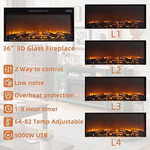 Miniatura 7 de Soporte de TV con chimenea de 70 pulgadas con chimenea eléctrica silenciosa de 36 pulgadas, centro de entretenimiento de granja para televisores