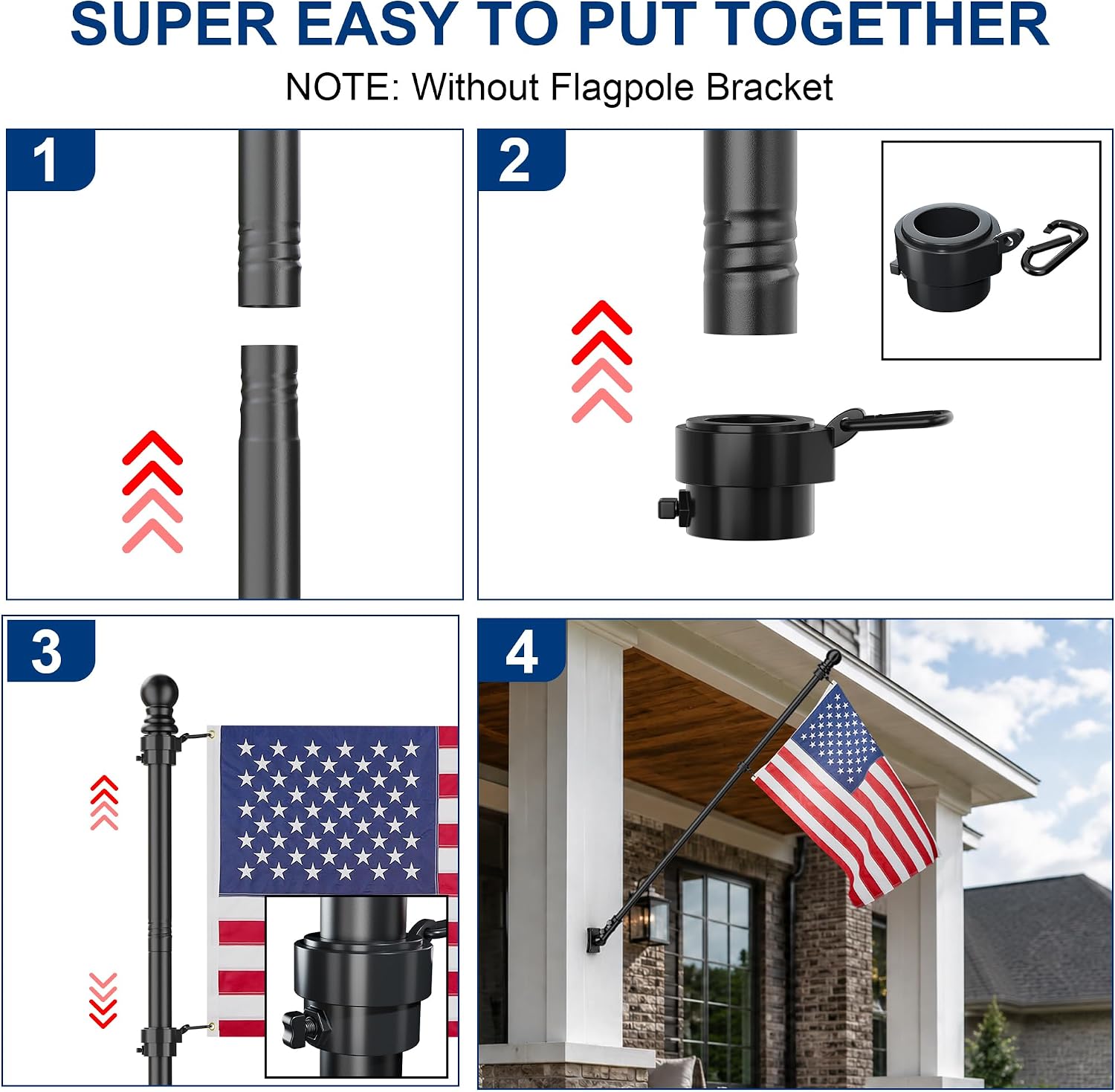 5FT Black Flag Pole for Outside House, Ball-Bearing Anti-Wrap Rings