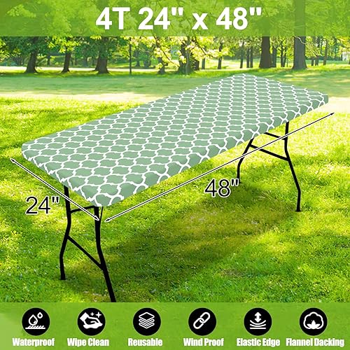 Miniatura 112 de Smiry - Mantel rectangular para mesa de pícnic, impermeable, elástico, ajustable para mesas de 6 pies de vinilo con parte trasera de franela Verde