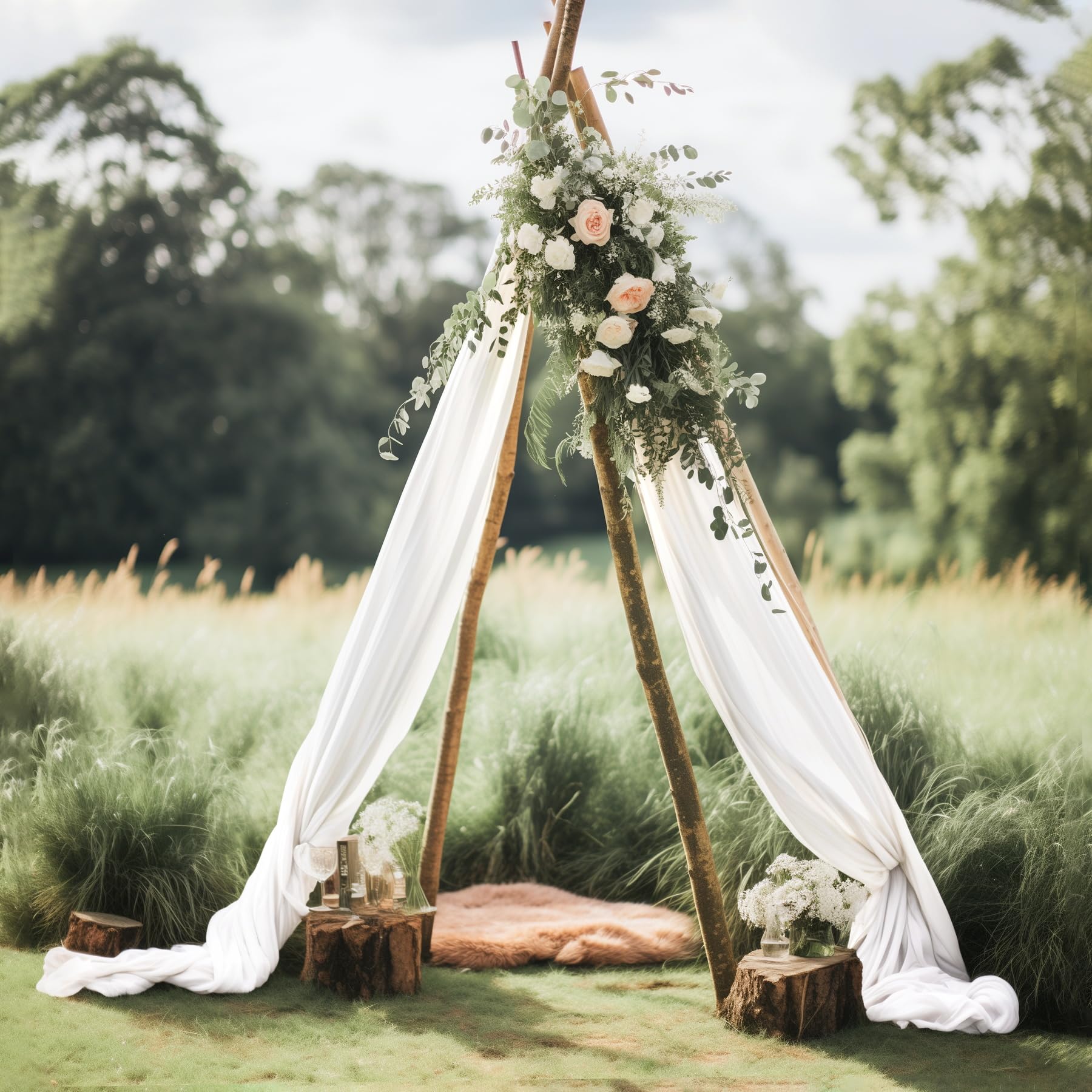Drapierstoff für Hochzeitsbögen, 76,2 x 6,2 m, 3 Paneele, weiß, durchscheinend, extra breite und lange Hintergrundvorhänge für Hochzeitsbögen, Zeremonie, Geburtstag, Party-Dekorationen