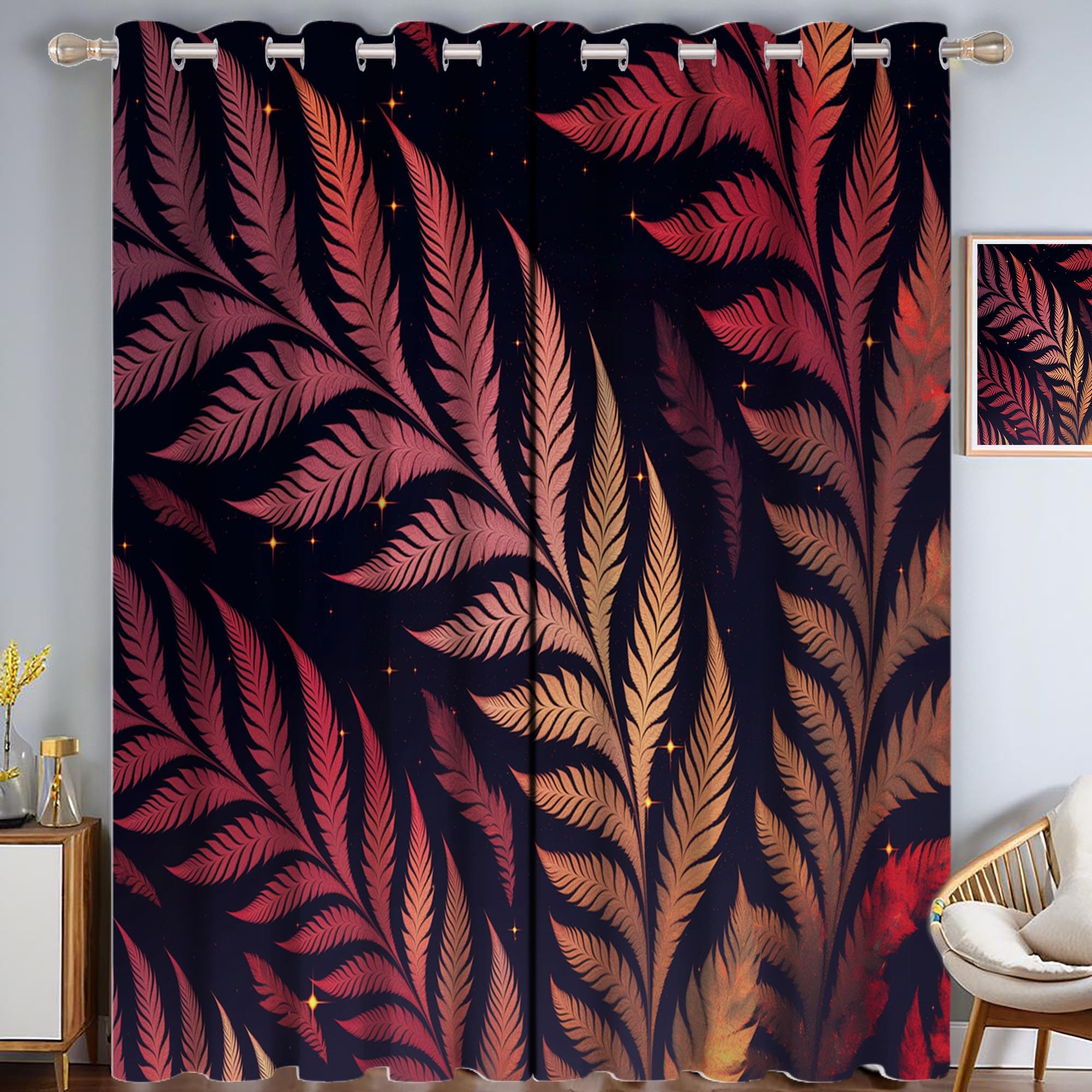 Isolant thermique anti froid : 2 rideaux occultants rose foncé fougère 140x225cm