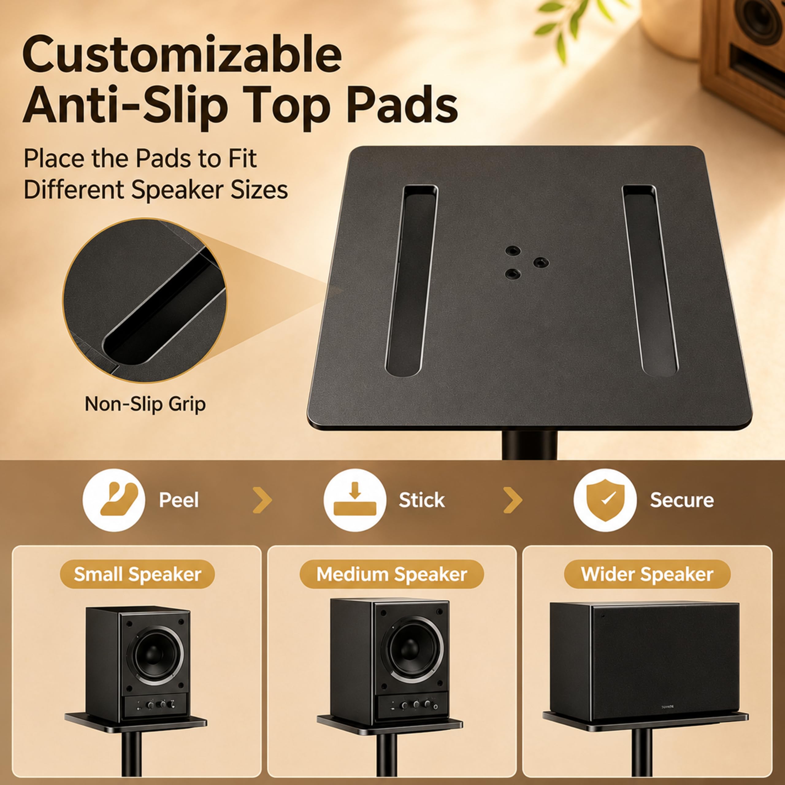 Soportes de altavoz ajustables en altura para satélites de hasta 10 kg, ampliables de 720 mm a 950 mm, soporte universal para altavoz de suelo con 2 tipos de almohadillas