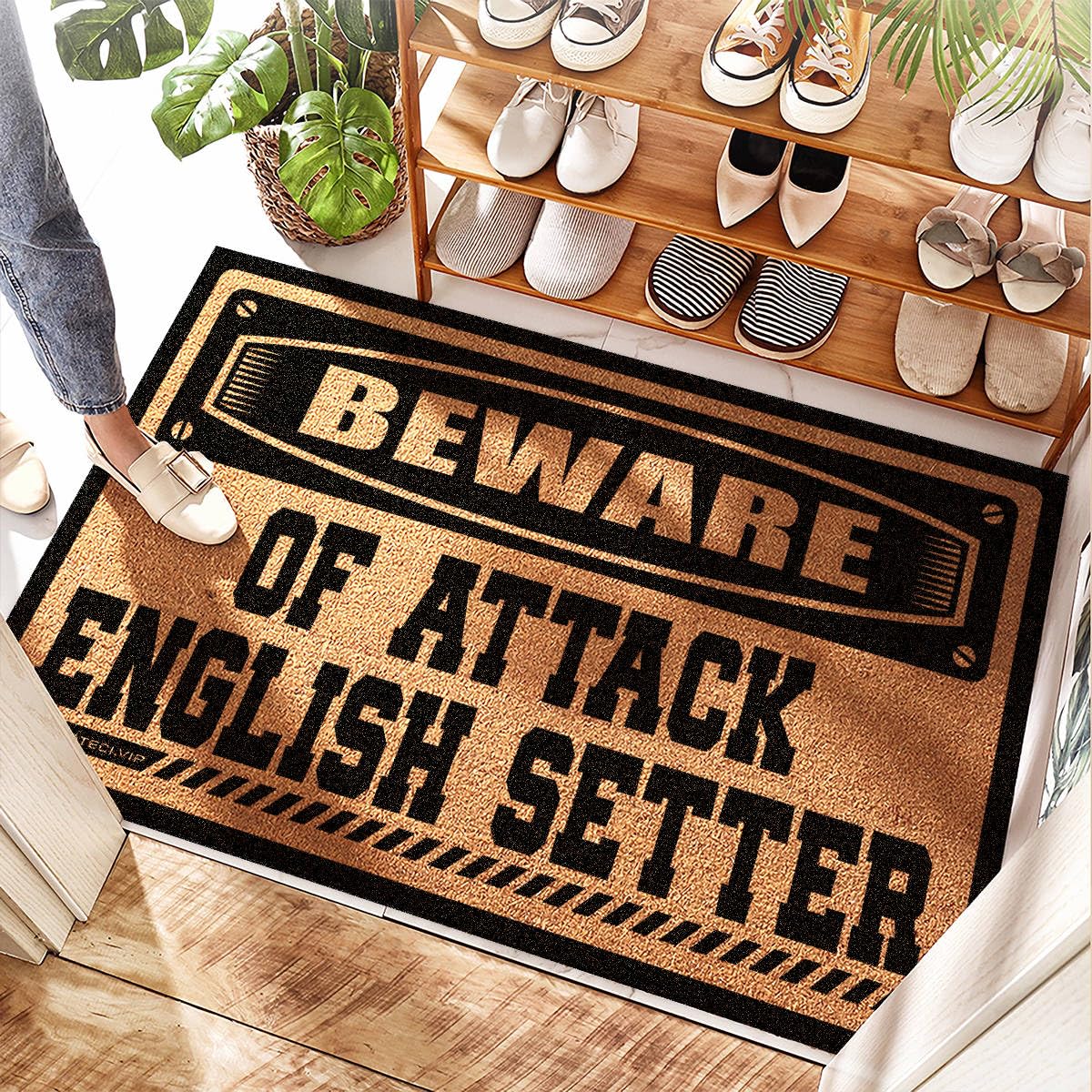 Paillasson fibre de coco Beware Of Attack 40x60cm pour entrée et tapis de porte