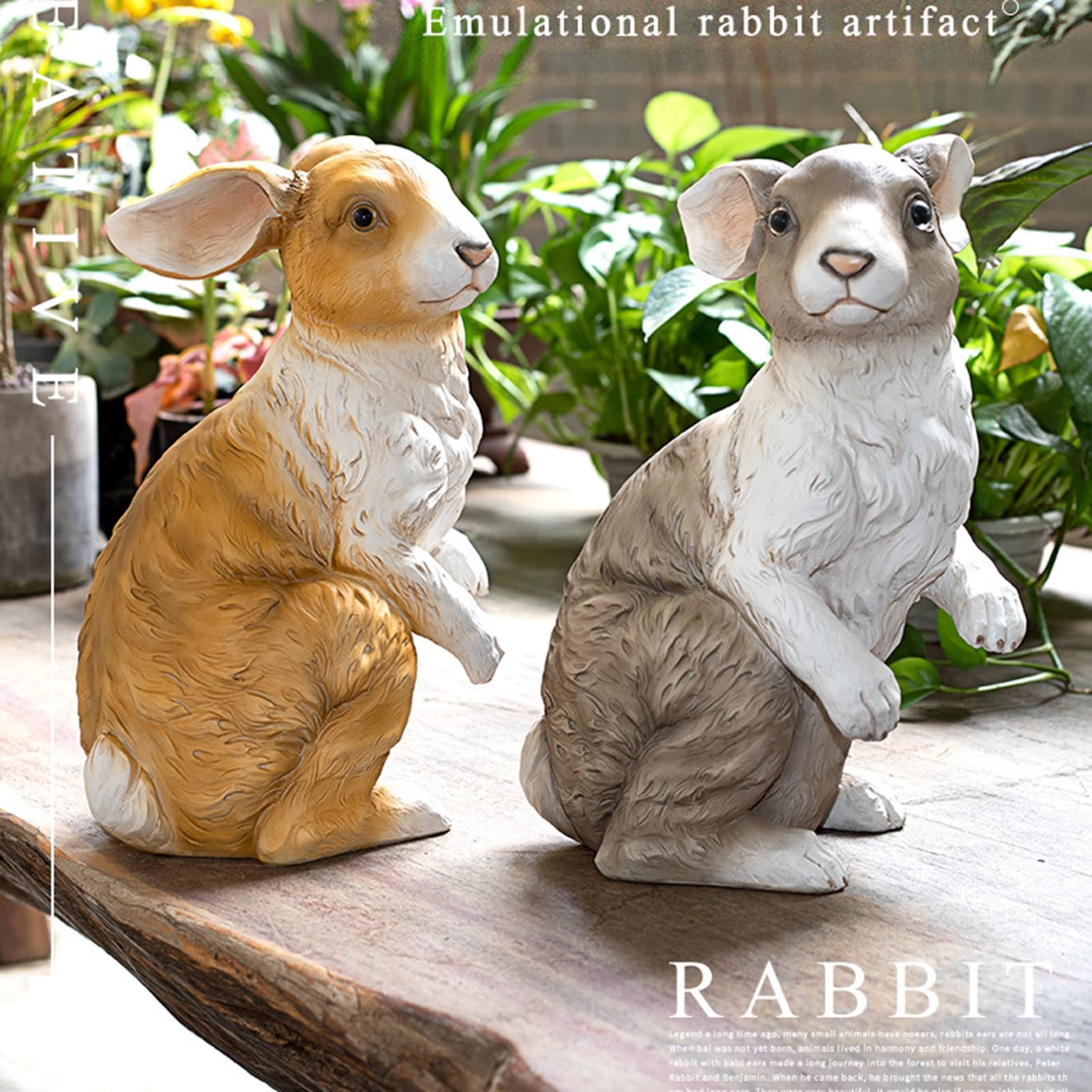 MFFIRE Garten Figur Simulierter Kaninchen Kunstharz Handwerk Sammler Tierfiguren Deko für Draußen Garten Miniaturen Skulpturen & Statuen Schmuckstück,Orange