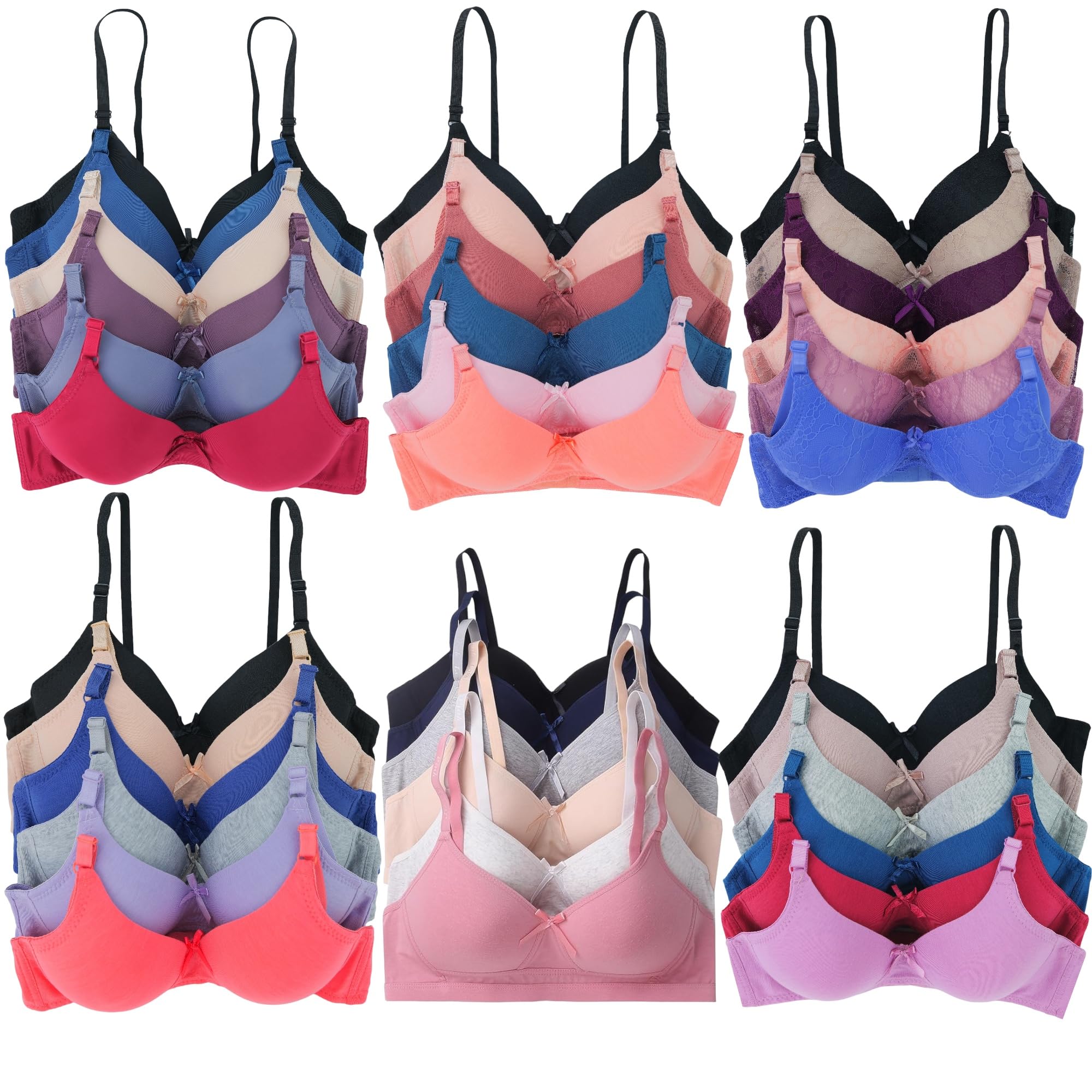 ToBeInStyle Women’s 6 Pack Random Selection Padded Support Bras - Sizes 30A to 46DDD